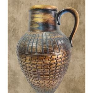 Vintage Norleans Japan Textured Pottery Vase Jug Bronze Brown MCM Decor 9”